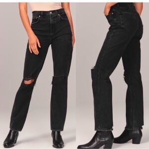 Abercrombie 90’s Straight Ultra High Rise Black Distressed Women's Jeans